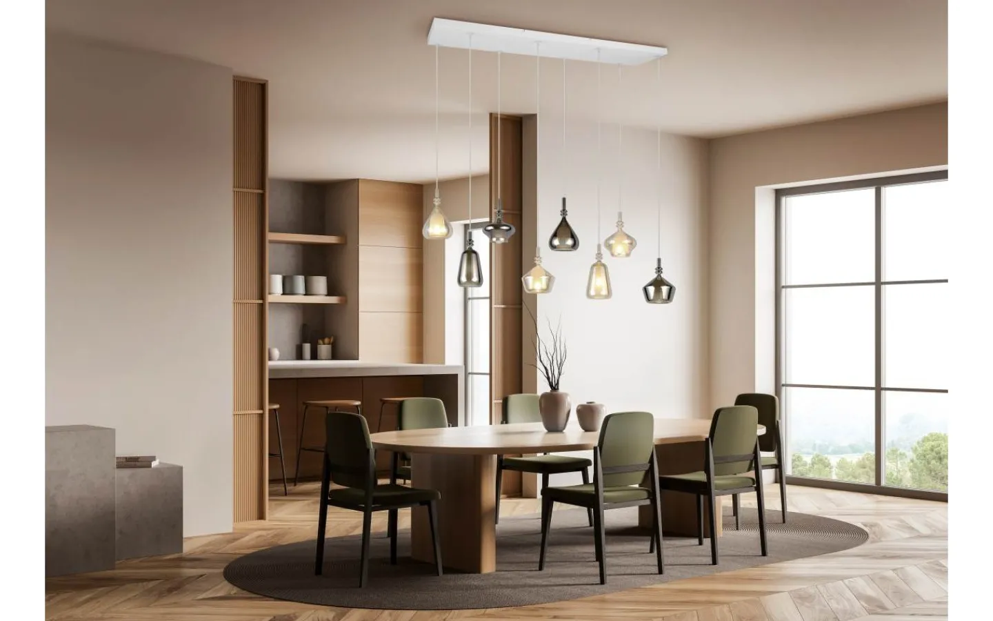 Avlånga Taklampor<Trio Lighting Aldea Takpendel 8 st 115cm E14 bärnsten/förkromad