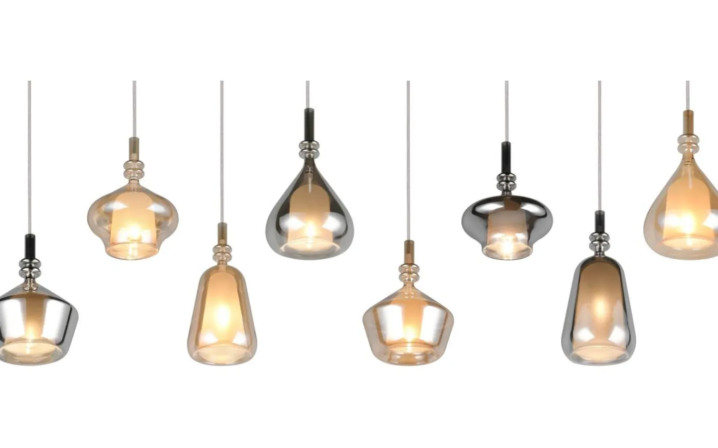 Avlånga Taklampor<Trio Lighting Aldea Takpendel 8 st 115cm E14 bärnsten/förkromad