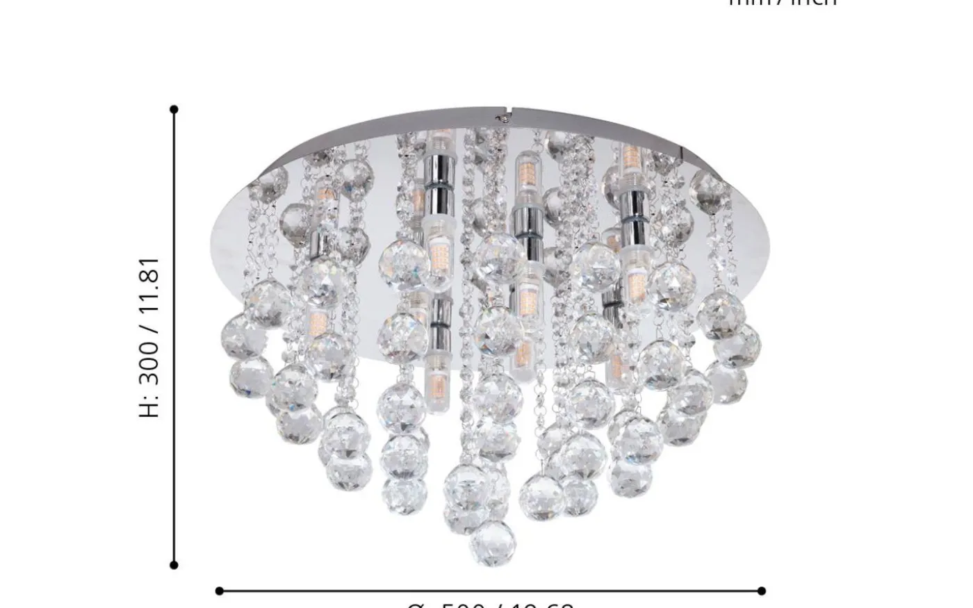 Almonte Kristallplafond 50cm G9 LED 3000K 8x3W Krom IP44