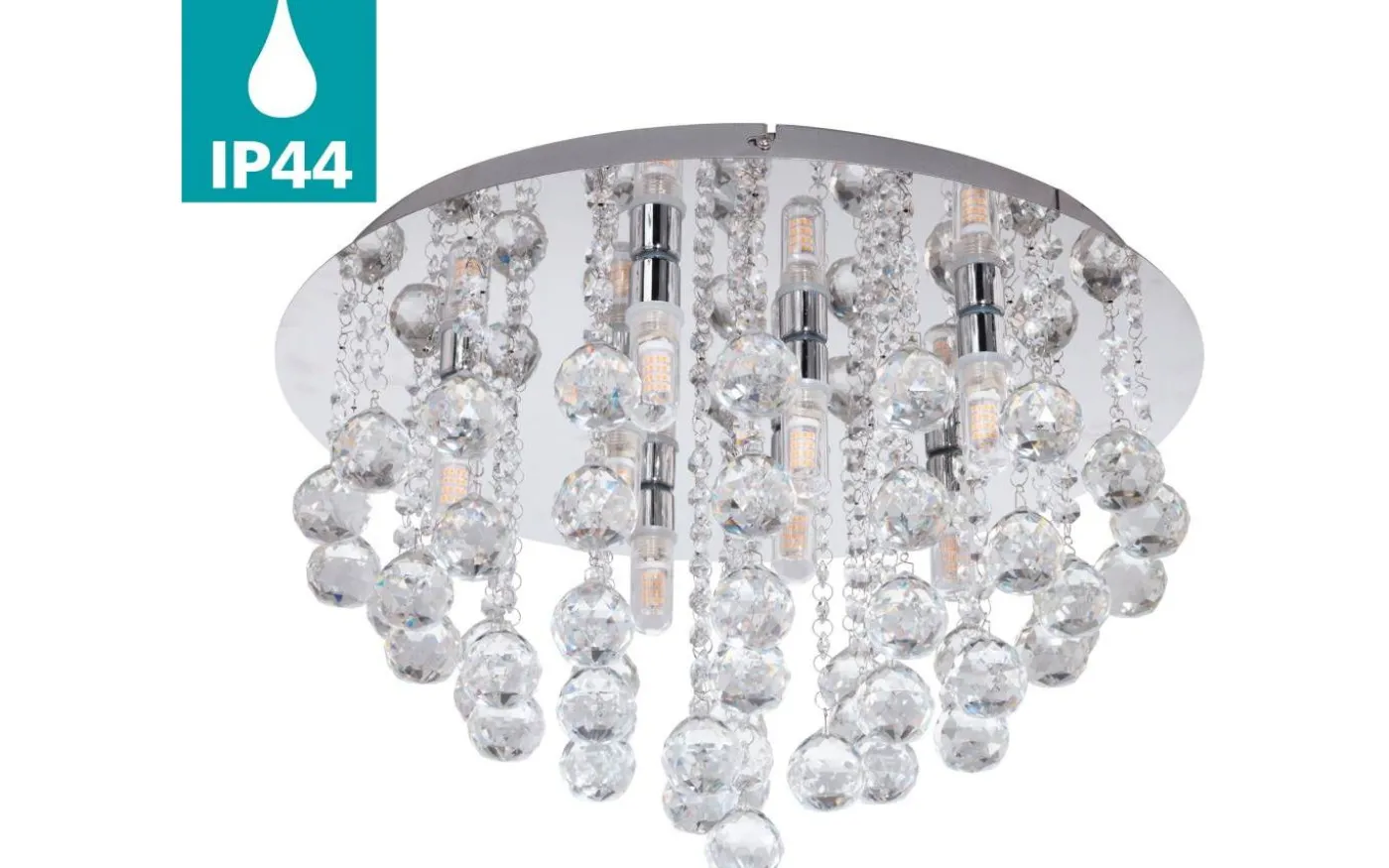 Almonte Kristallplafond 50cm G9 LED 3000K 8x3W Krom IP44