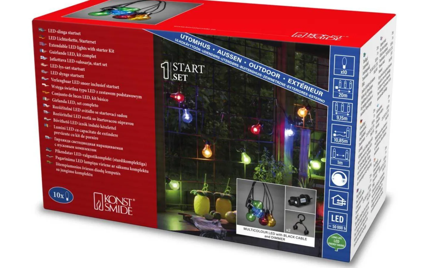 Partyslingor Utomhus 230V|Partyslingor Utomhus 230V<Konstsmide Amuze Partyslinga START 9,15m 10L Färgmix IP44