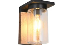 Vägglyktor<Trio Lighting Ardila Vägglampa E27 trä/matt svart skymningssensor IP44