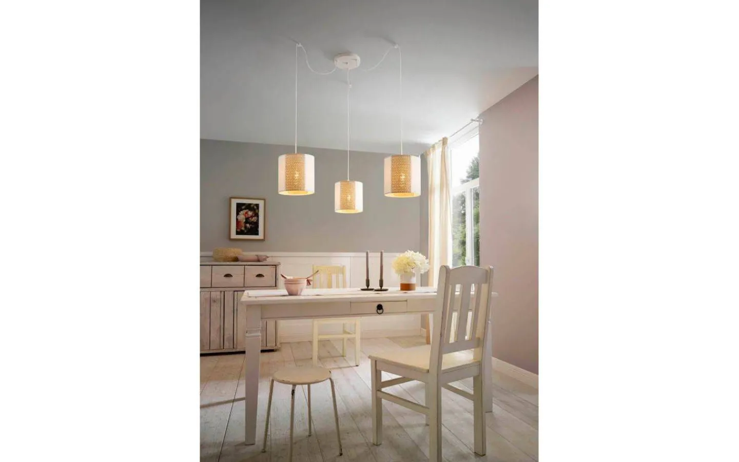 Eglo Arnhem Taklampa 96cm 3L Vit/Natur* Stora Taklampor Ø70-150 Cm