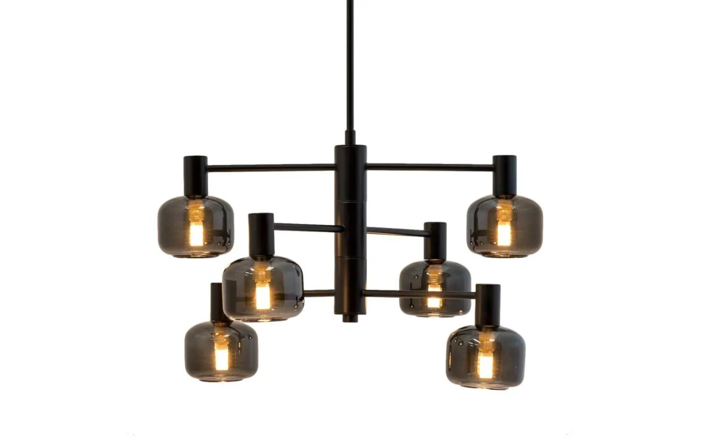 Dyberg Larsen Arp Takkrona 50cm 6 Kupor Svart/Rök* Stora Taklampor Ø50-69 Cm