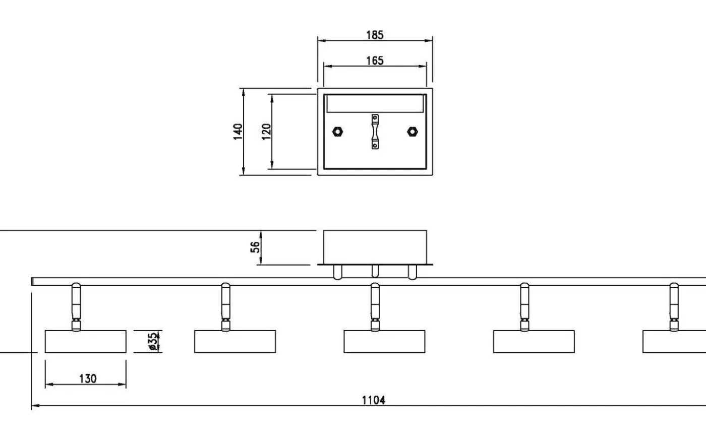 Artic Takspotlight 106cm LED 5x6W 3000K Svart/Krom