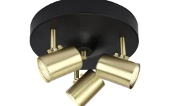 Aneta Balder Takspotlight 25cm Svart/Matt Mässing* Runda Takspotlights|Takspot Med 3 Lampor