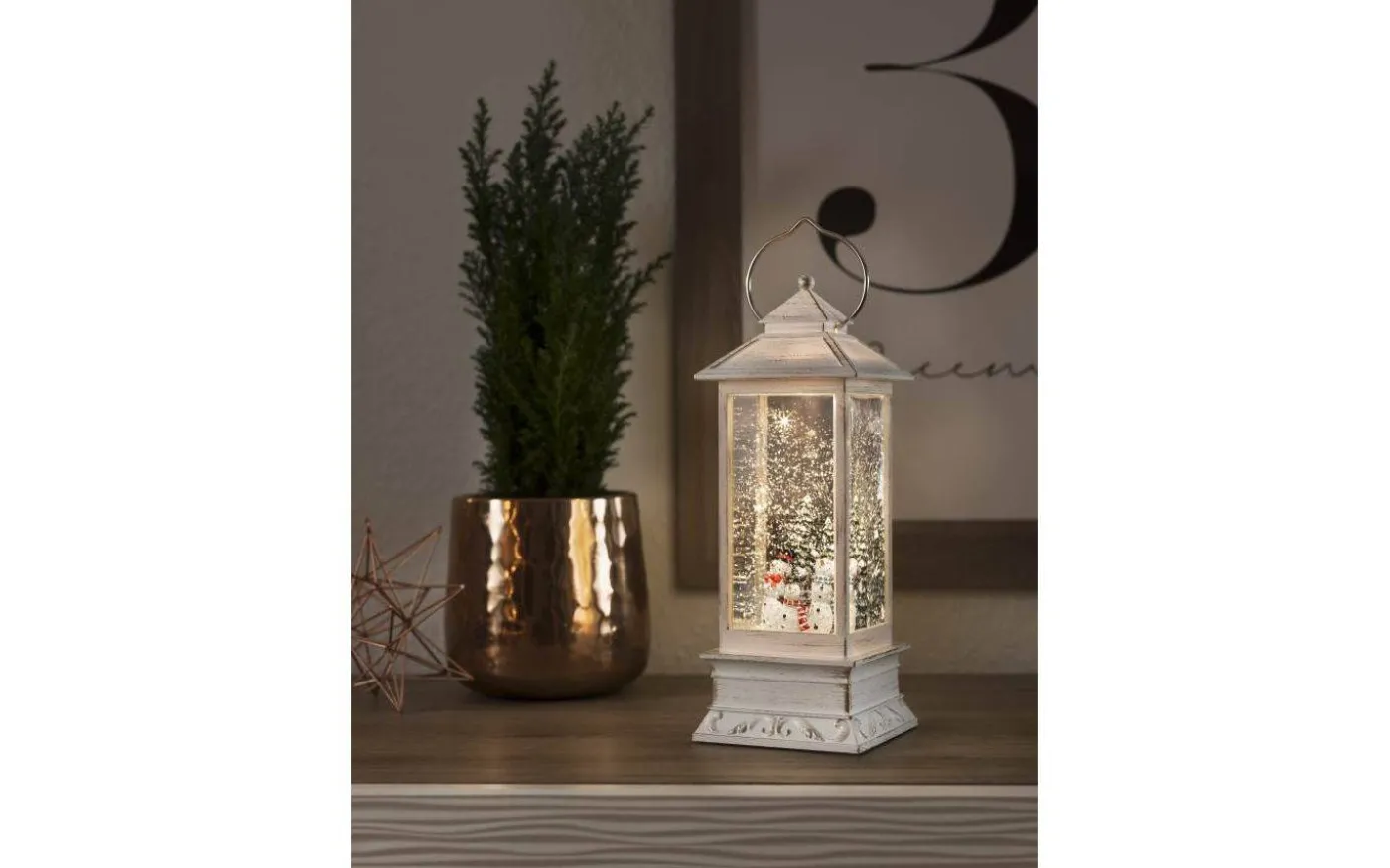 Batteridriven Inomhusdekoration Lykta med Snögubbe