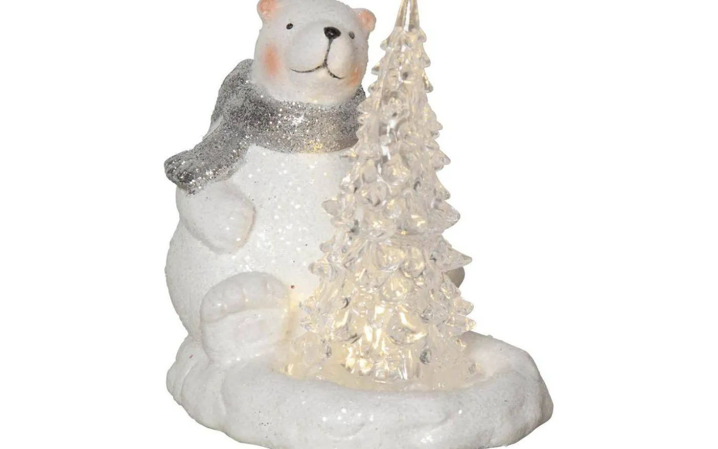 Batteridriven Juldekoration Sittandes Isbjörn med Gran Vit