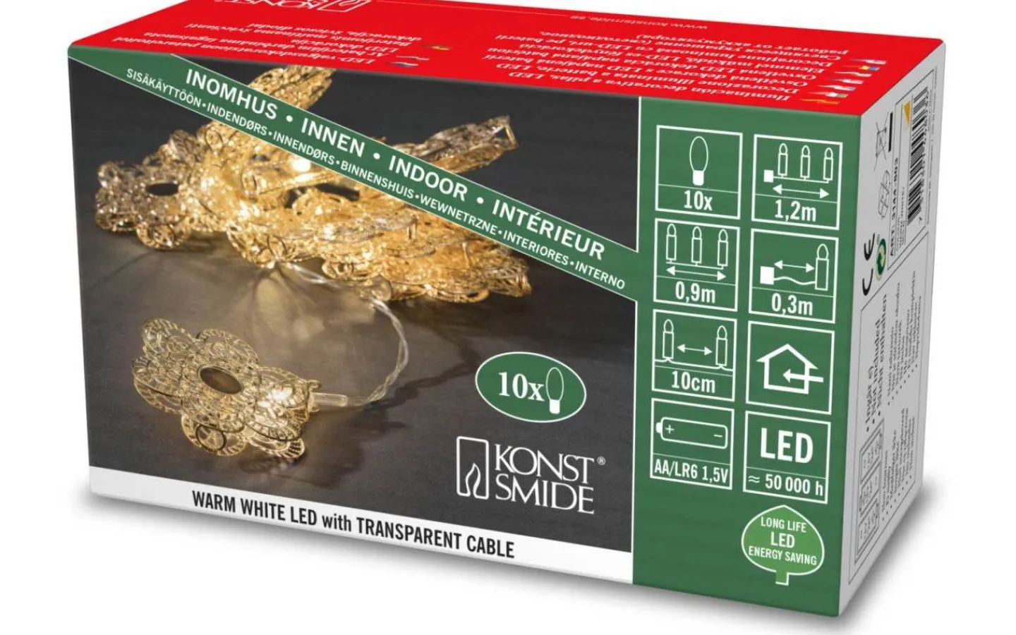 Konstsmide Batteridriven Ljusslinga 90cm Blommor Guld* Batteri Julpynt Inomhus