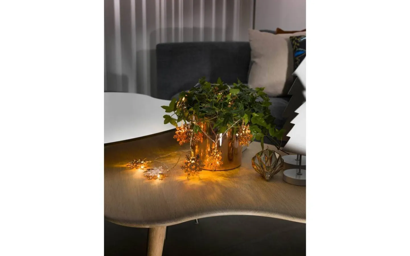 Konstsmide Batteridriven Ljusslinga 90cm Snöflingor Koppar* Batteri Julpynt Inomhus