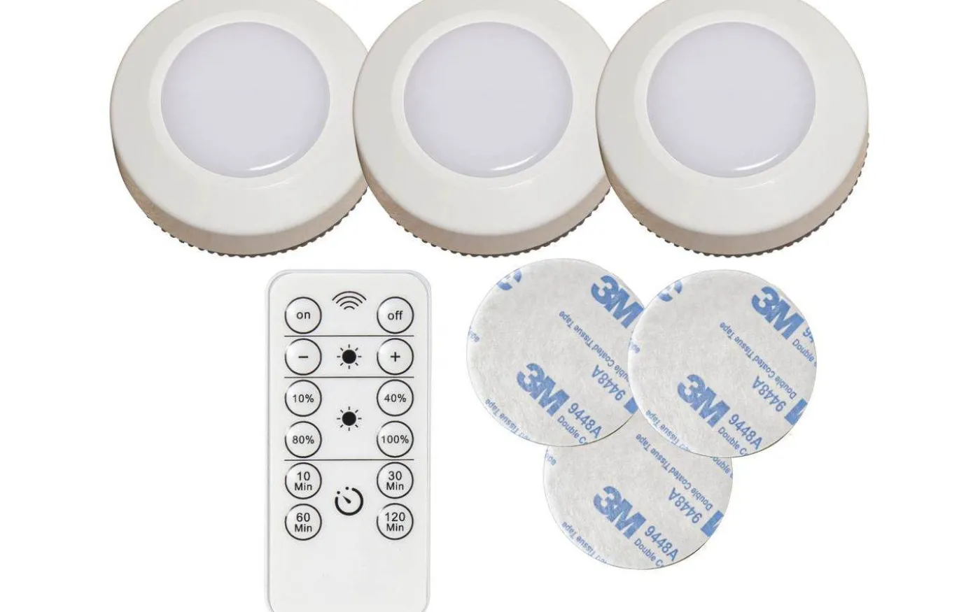 Batteridriven Spotlight m. Fjärrkontroll 3-Pack Vit