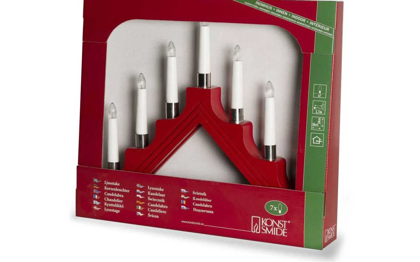 Visa Alla Adventsljusstakar|Adventsljusstakar 31-60 Cm<Konstsmide Bella Adventsljusstake 7L Röd 34cm