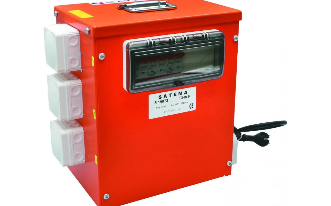 Belysningstrafo, 230/48V AC, 1500VA, 3 x plint med ur