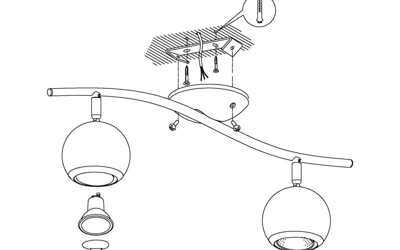 Bimeda Takspotlight 37cm GU10 LED 3000K 2x2,8W Vit