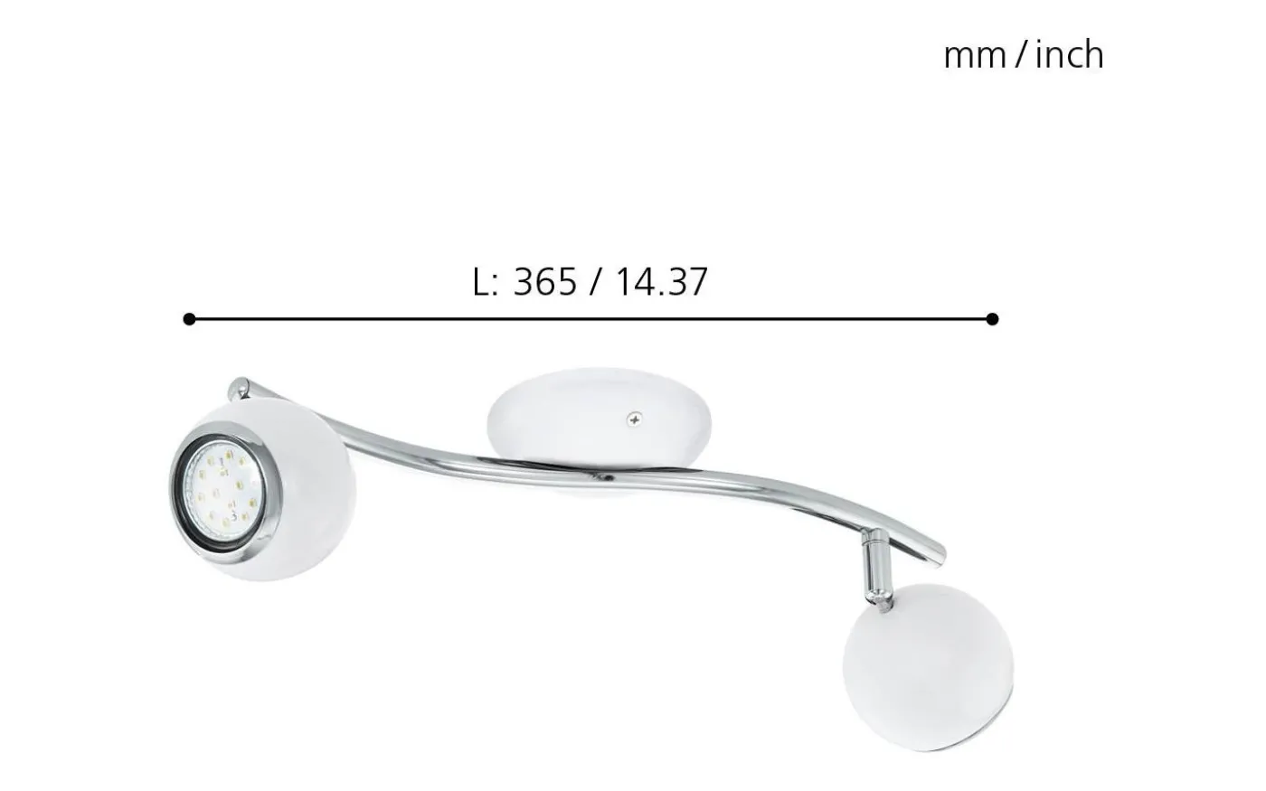 Bimeda Takspotlight 37cm GU10 LED 3000K 2x2,8W Vit