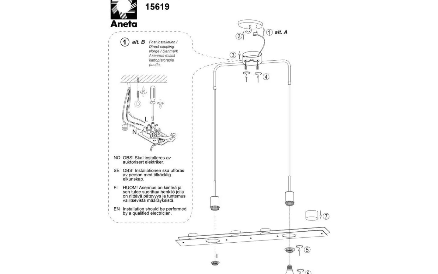 Avlånga Taklampor<Aneta Bricka Taklampa 78cm Svart