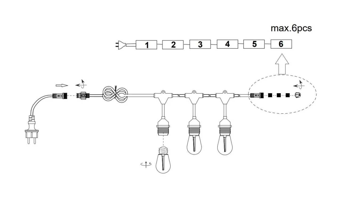 Partyslingor Utomhus 230V|Partyslingor Utomhus 230V<Reality Chain Ljusslinga 6m Utbyggbar inkl. 10xE27 LED 1W Mattsvart IP44
