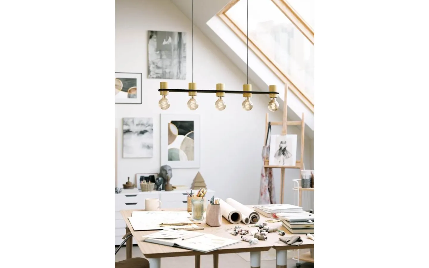 Eglo Chieveley Taklampa 89cm Svart/Gummiträ* Avlånga Taklampor