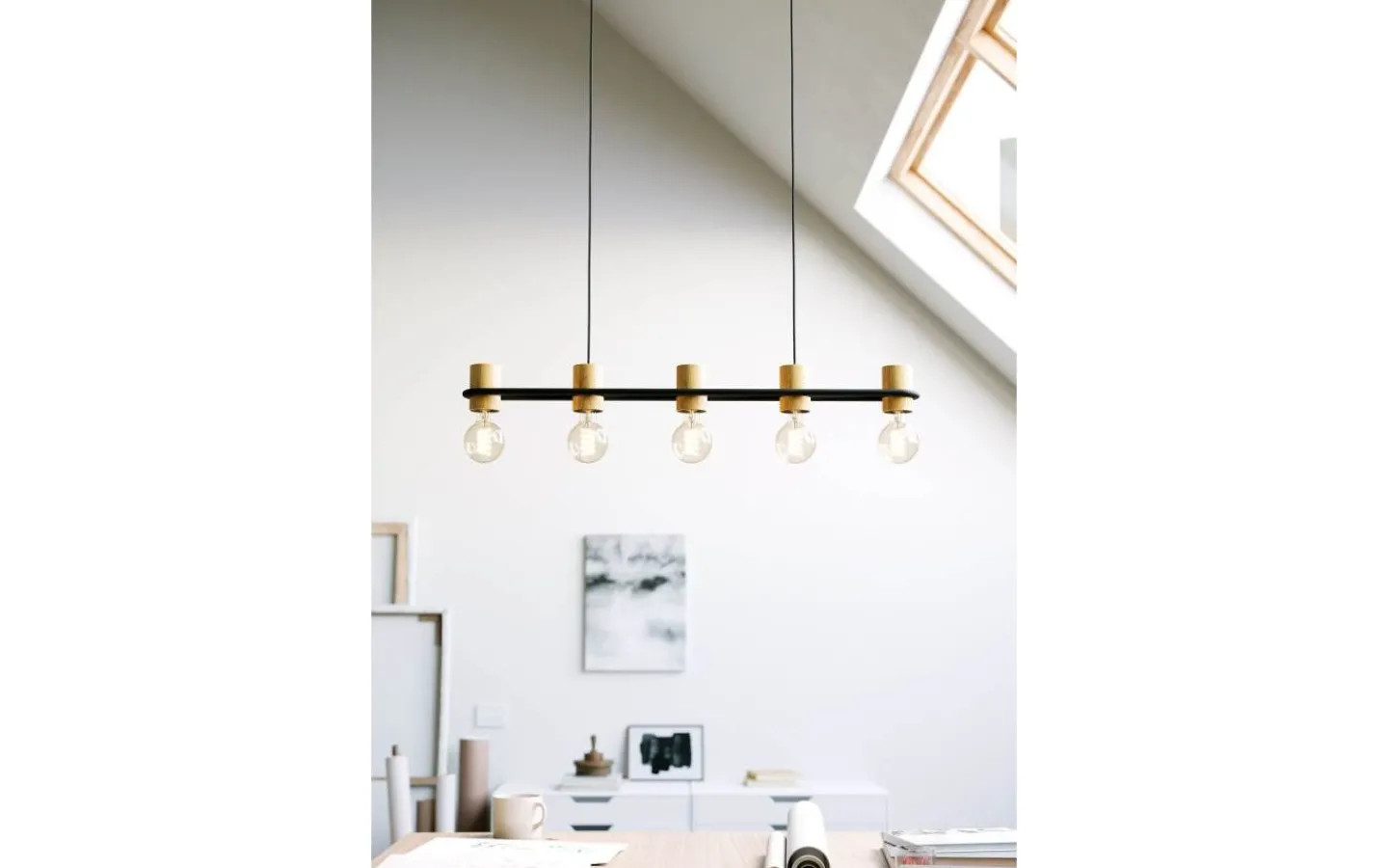 Eglo Chieveley Taklampa 89cm Svart/Gummiträ* Avlånga Taklampor