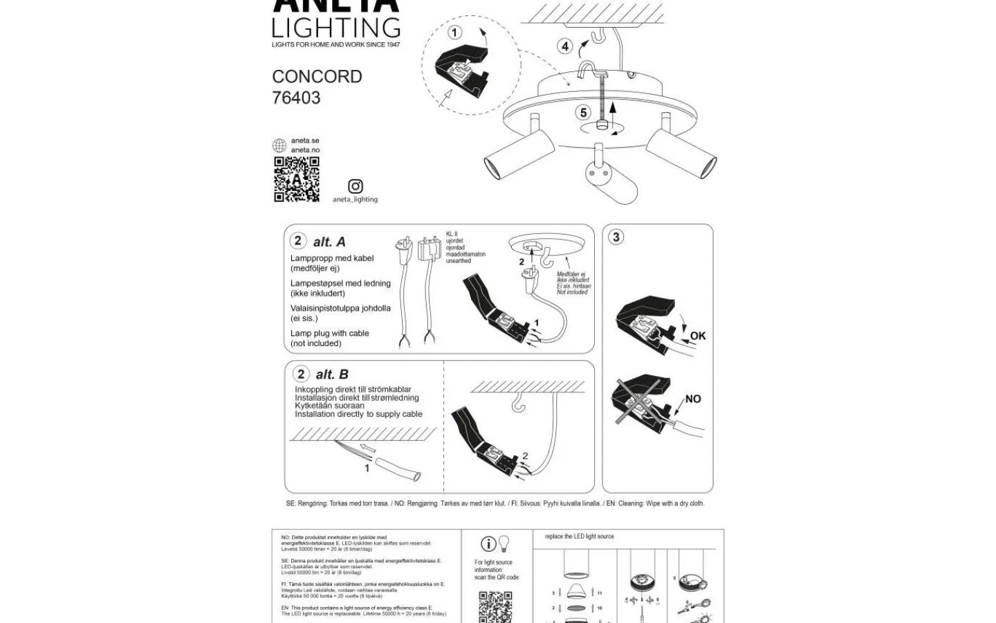 Runda Takspotlights|Takspot Med 3 Lampor<Aneta Concord Takspotlight 34cm LED 3x7W 3000K Svart