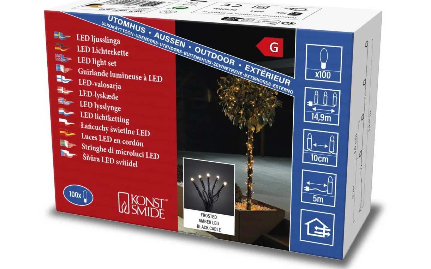 Korta Ljusslingor (1-10M)|Ljusslingor Utomhus<Konstsmide Crisp Ljusslinga 10m Frostad Amber, Svart IP44
