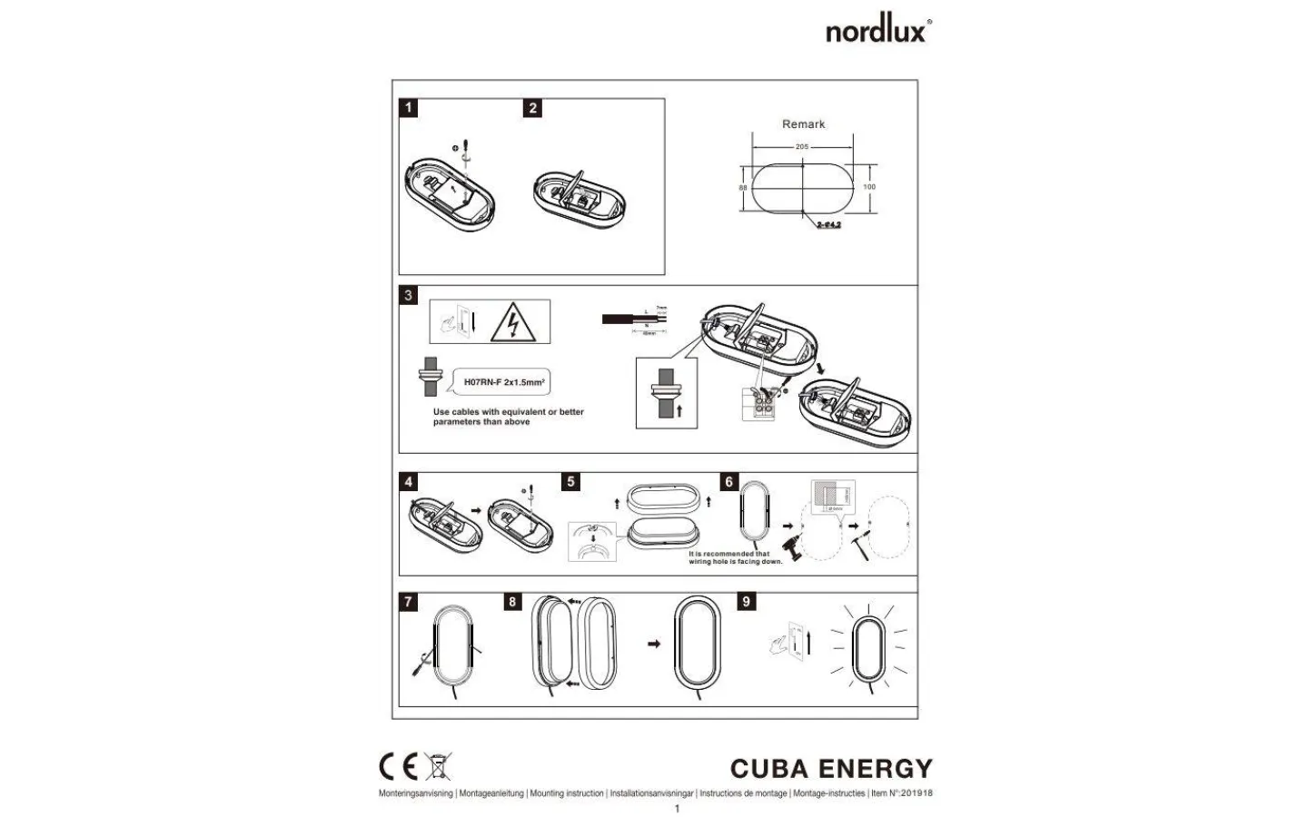 Taklampor Utomhus|Vägglampor Utomhus<Nordlux Cuba Energy Oval LED 3000K 6,5W Svart IP54