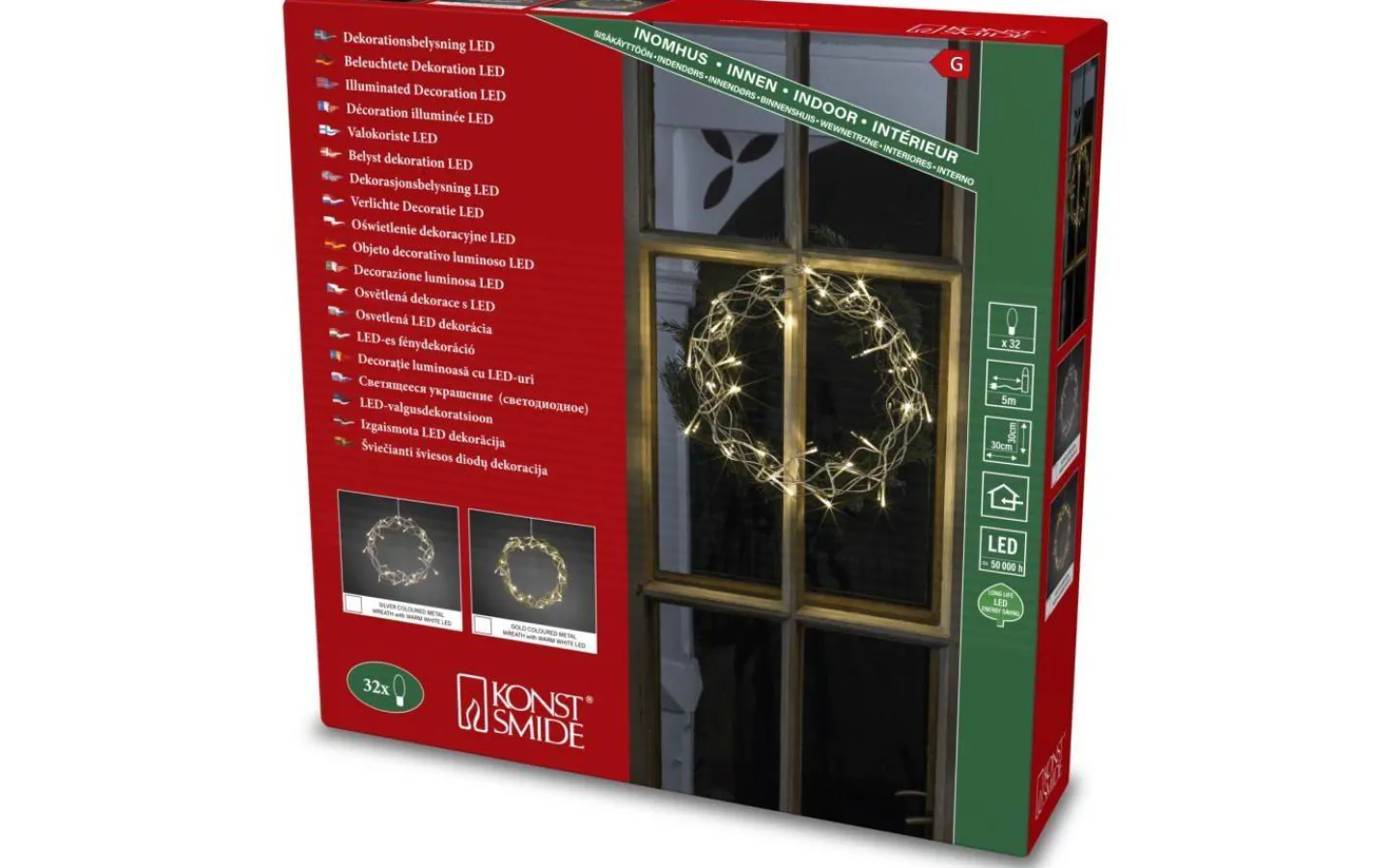 Kransar|Julpynt Inomhus<Konstsmide Curle Julkrans 30cm Varmvit LED Silver Inomhus