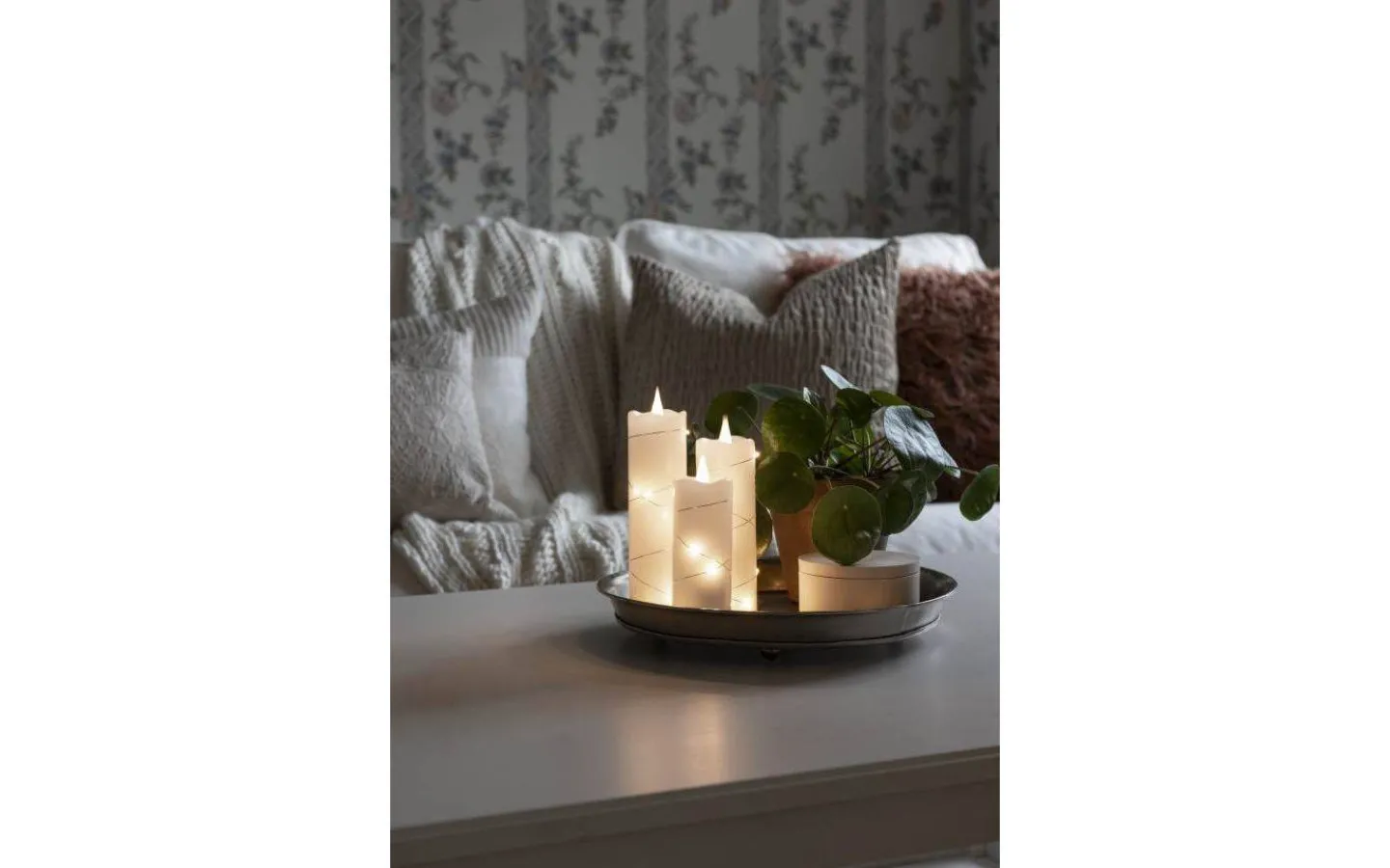 Blockljus Inomhus|Blockljus Inomhus<Konstsmide Deep Batteridrivet Blockljus med Ljusslinga 5x12,7cm Vit