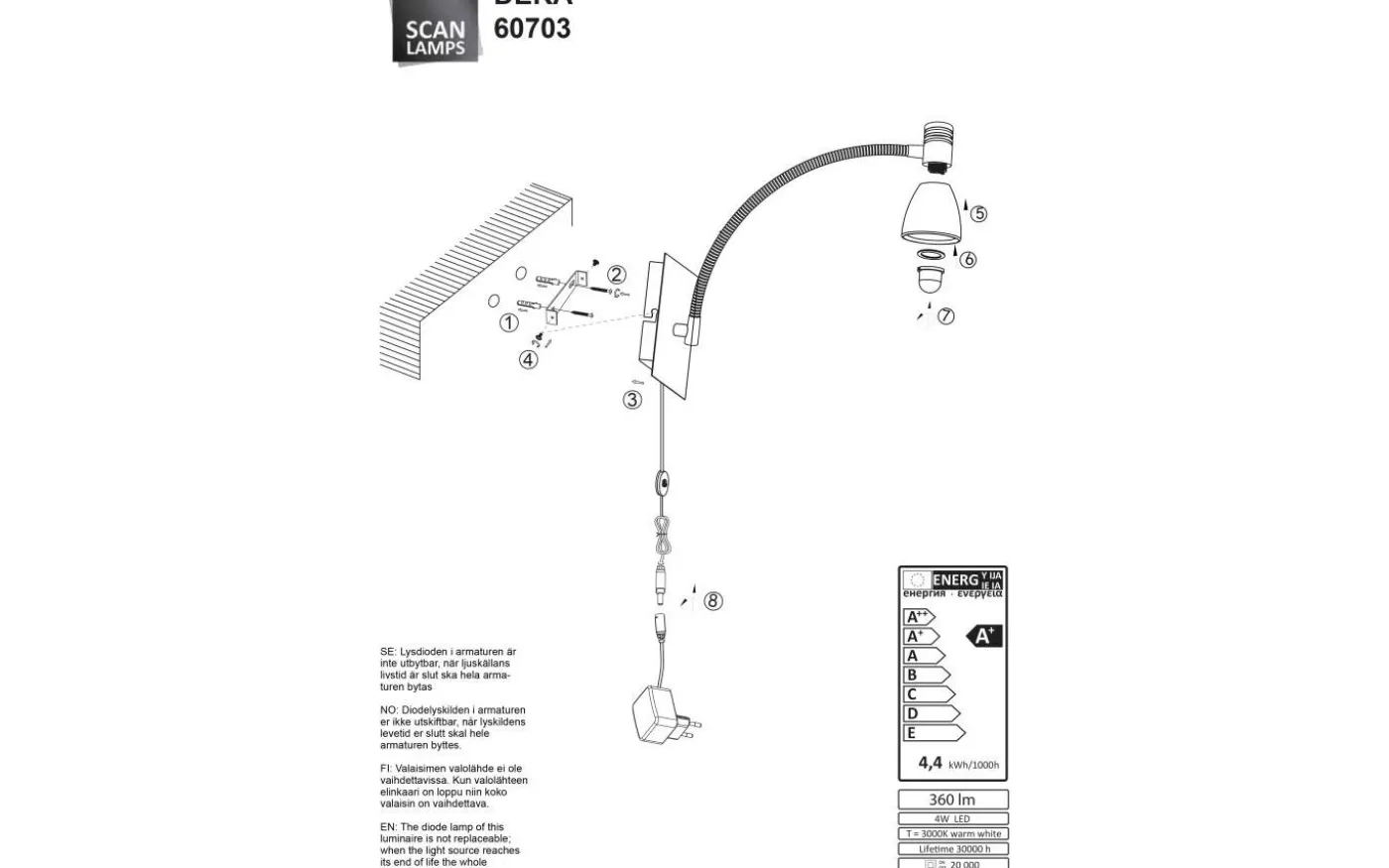 Deka Vägglampa LED 4W 3000K Vit