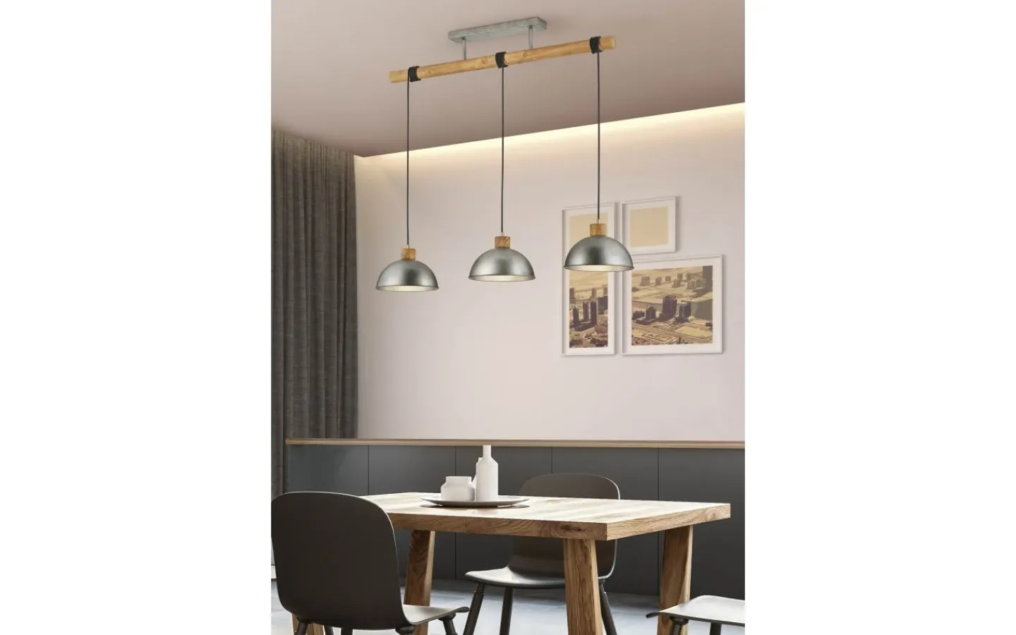 Trio Lighting Delhi Takpendel 3-delad E27 antik stål* Avlånga Taklampor