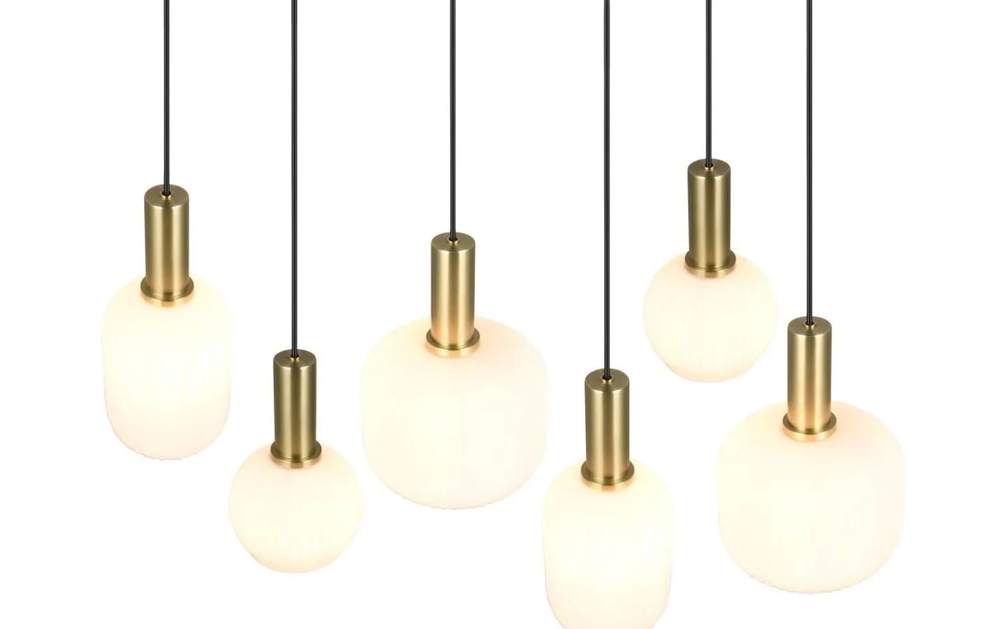 Trio Lighting Diva Takpendel 6-delad E27 matt mässing/vit* Avlånga Taklampor