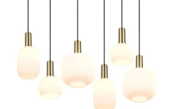 Trio Lighting Diva Takpendel 6-delad E27 matt mässing/vit* Avlånga Taklampor