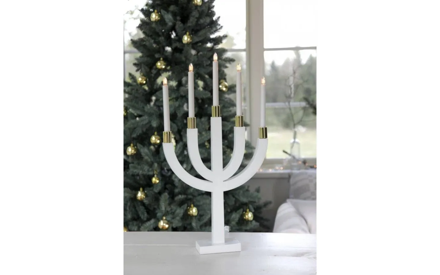 Visa Alla Adventsljusstakar|Adventsljusstakar 61-120 Cm<Star Trading Elias Adventsljusstake Vit/Mässing 67cm