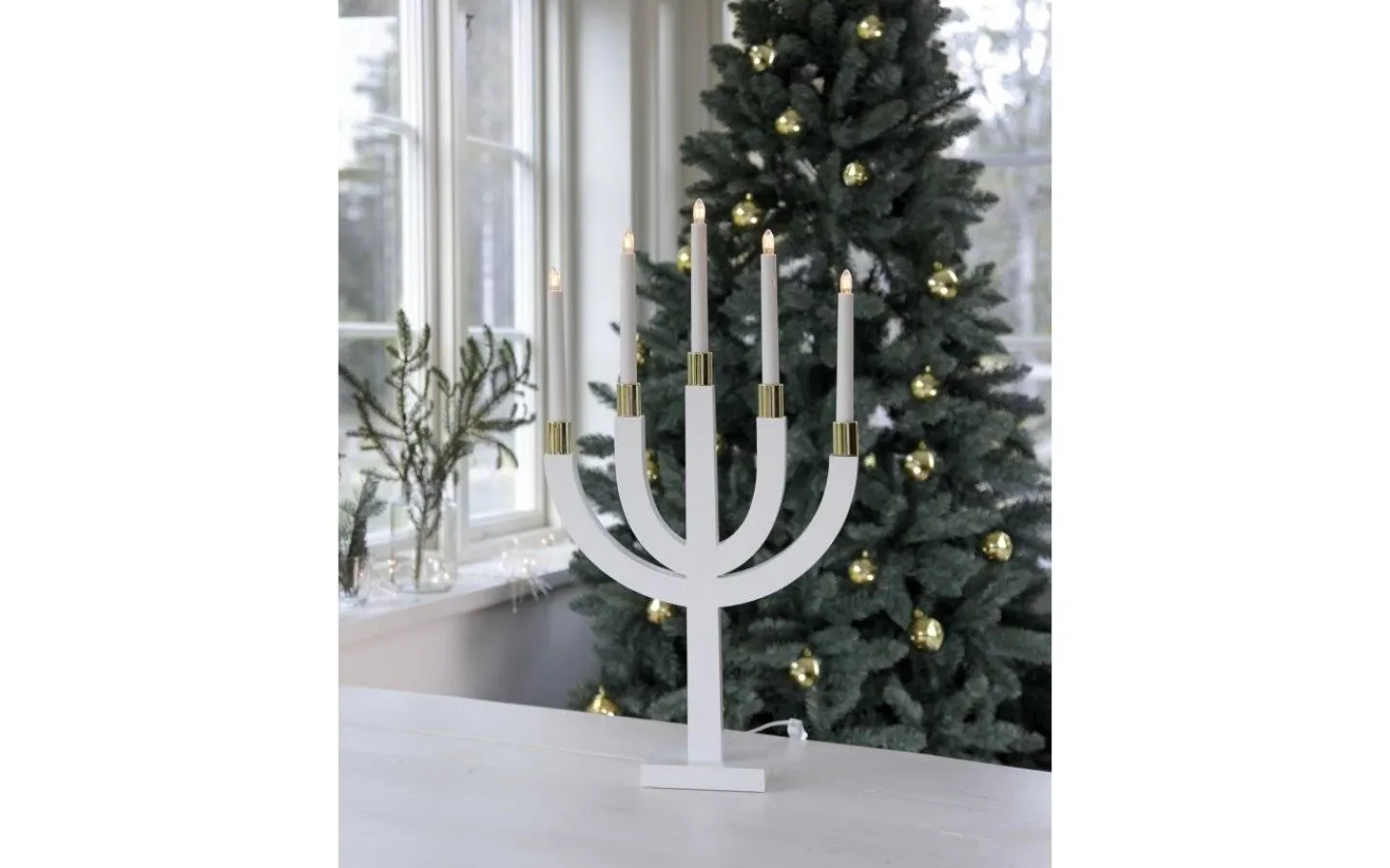 Visa Alla Adventsljusstakar|Adventsljusstakar 61-120 Cm<Star Trading Elias Adventsljusstake Vit/Mässing 67cm