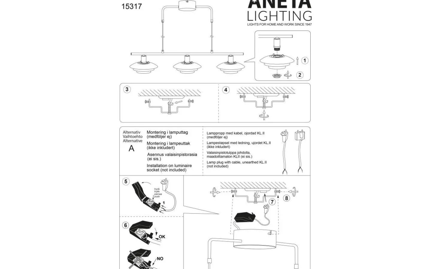 Aneta Epsilon Taklampa 86cm Svart* Avlånga Taklampor