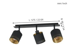 Eglo Esteperra Takspotlight 58cm Svart/Guld* Avlånga Takspotlights|Takspot Med 3 Lampor