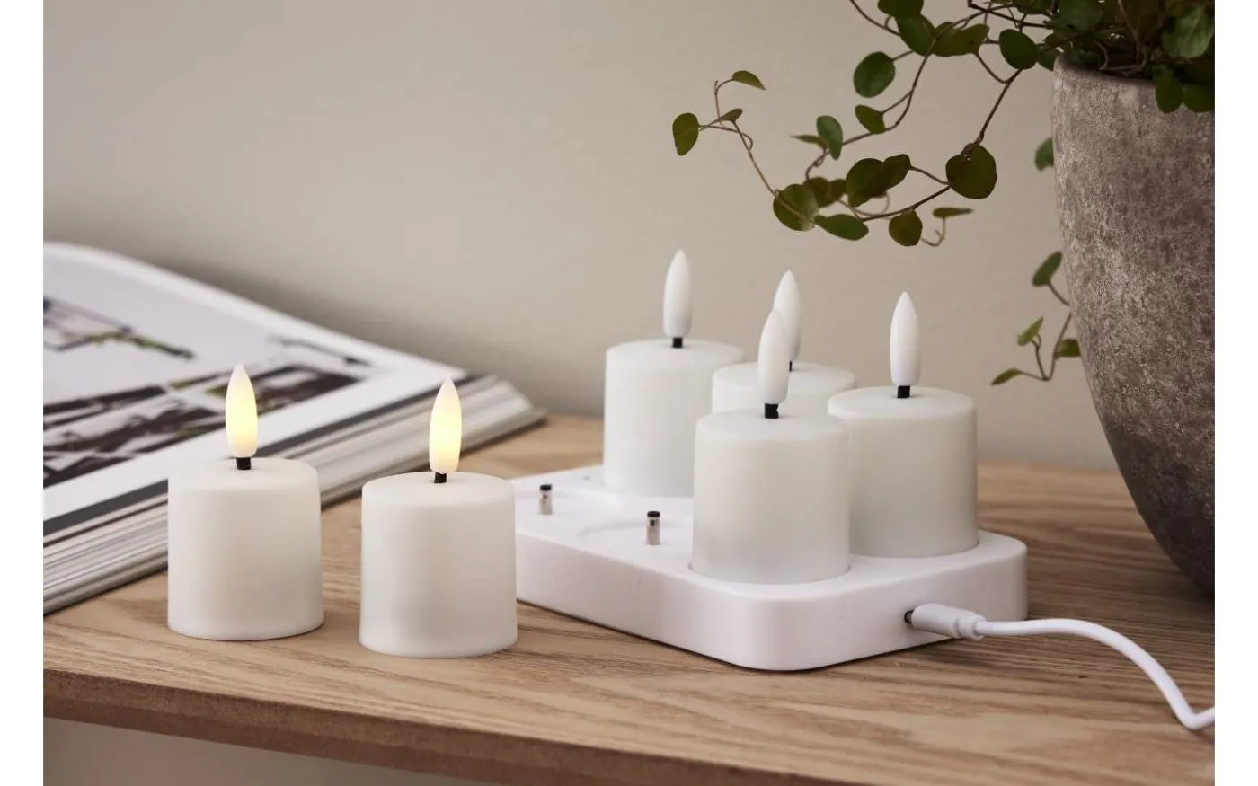 Flamme Charge Uppladdningsbara Votivljus 6st Vit