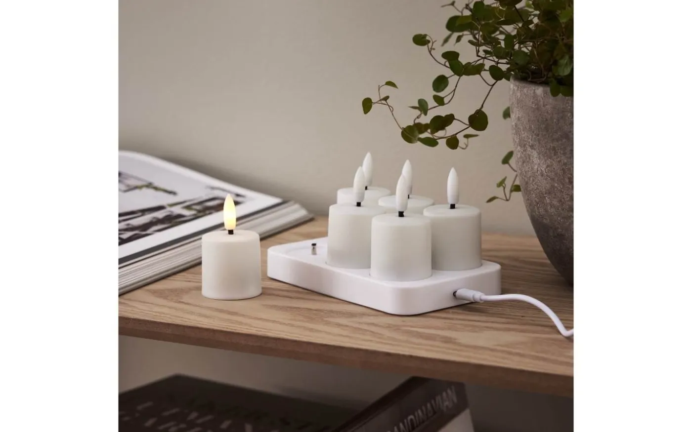 Flamme Charge Uppladdningsbara Votivljus 6st Vit