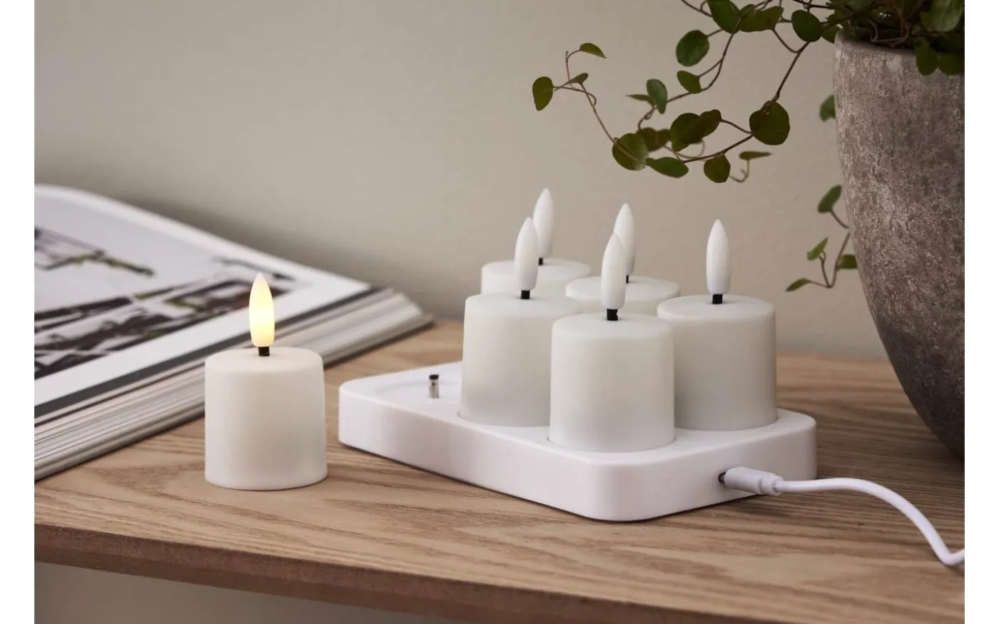 Flamme Charge Uppladdningsbara Votivljus 6st Vit