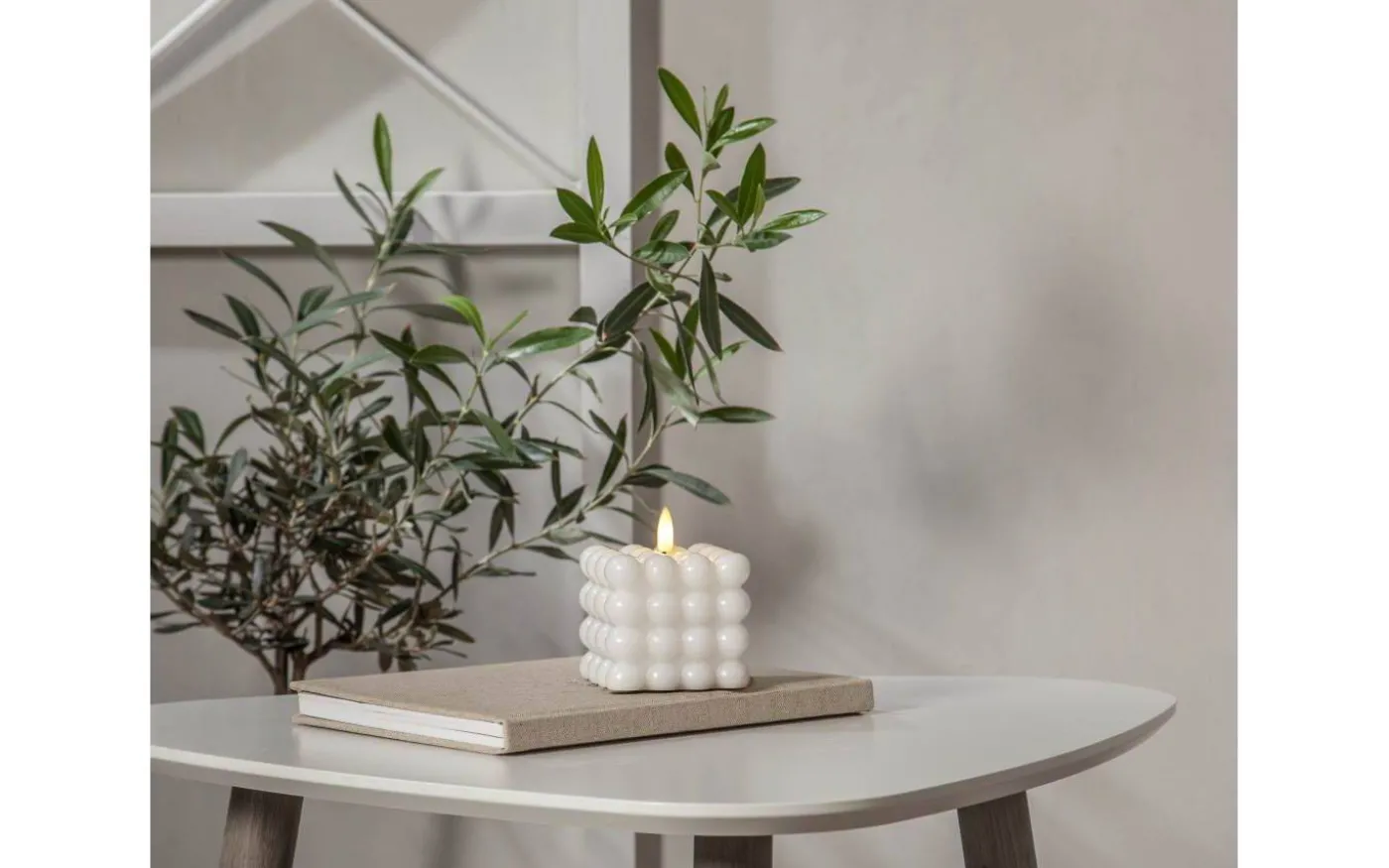 Flamme Dot Batteridrivet Blockljus 9,5cm Vit