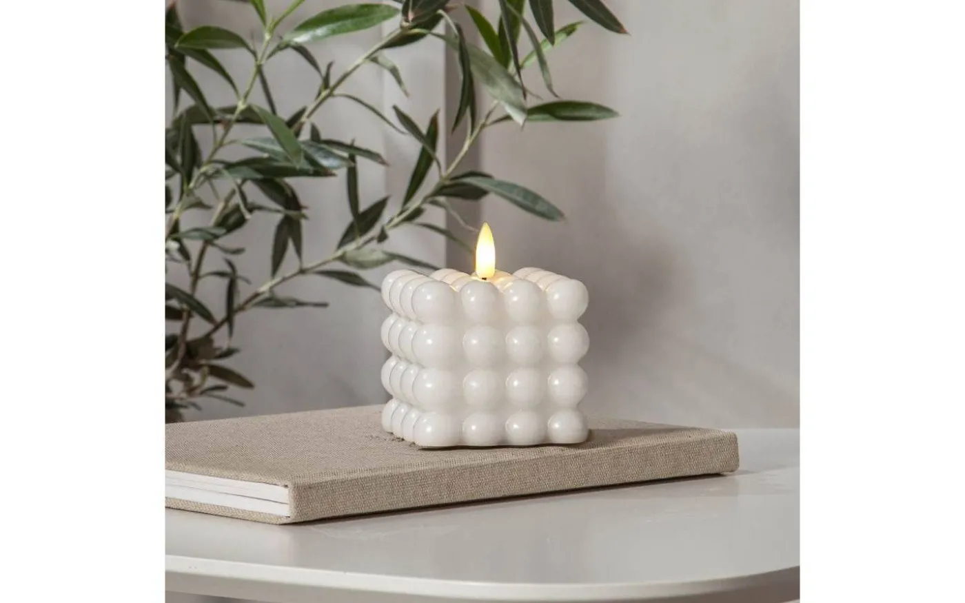 Flamme Dot Batteridrivet Blockljus 9,5cm Vit