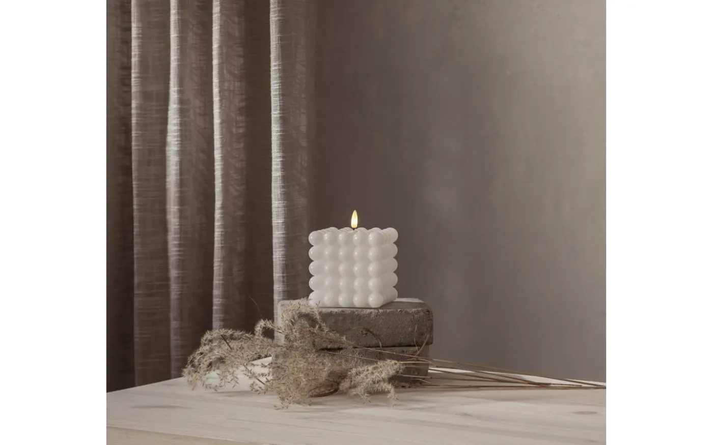 Flamme Dot Batteridrivet Blockljus 12,5cm Vit