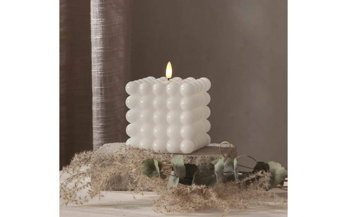 Flamme Dot Batteridrivet Blockljus 12,5cm Vit