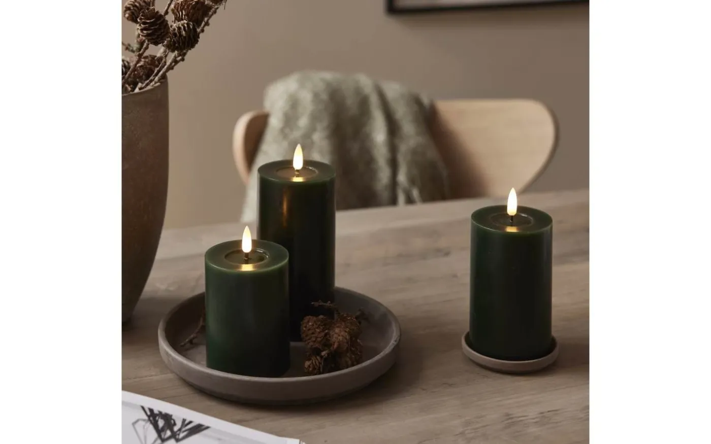 Flamme Flow Batteridrivet Blockljus 12,5cm Grön