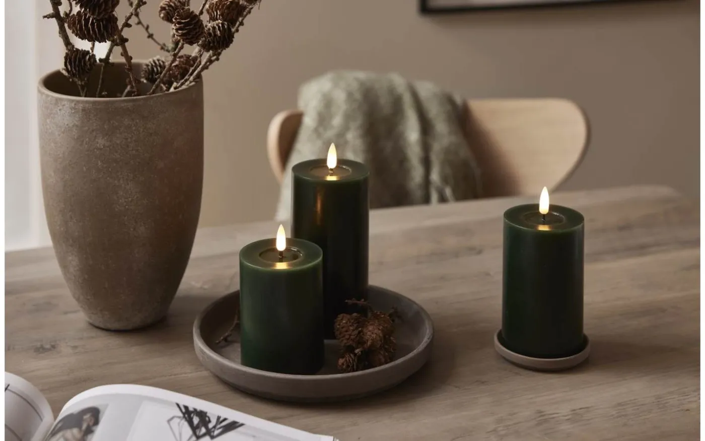 Flamme Flow Batteridrivet Blockljus 12,5cm Grön