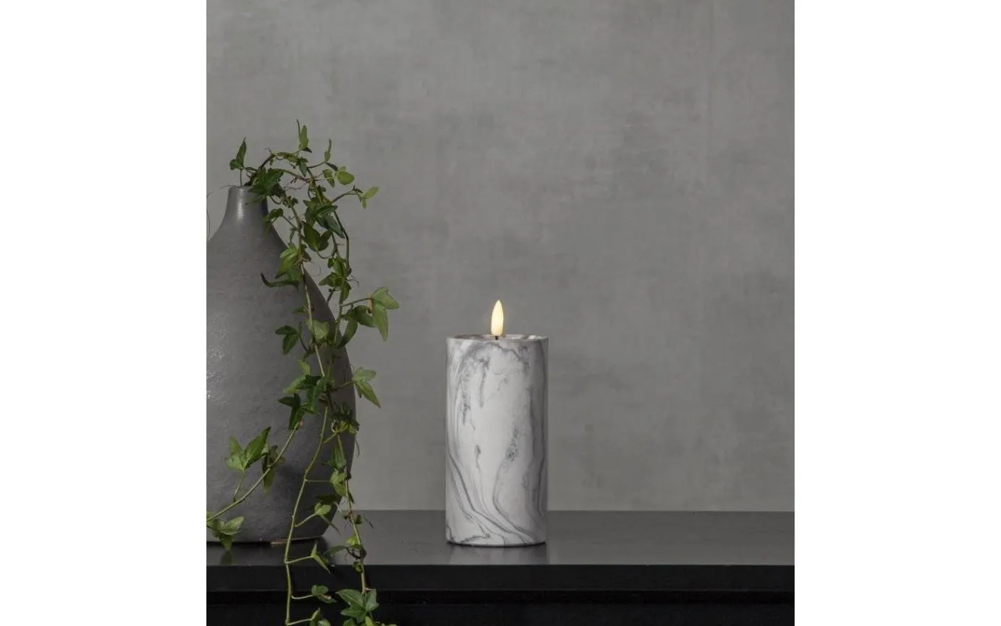 Flamme Batteriljus (Hela Serien)|Flamme Batteriljus (Hela Serien)<Star Trading Flamme Marble Batteridrivet Blockljus 18cm Grå