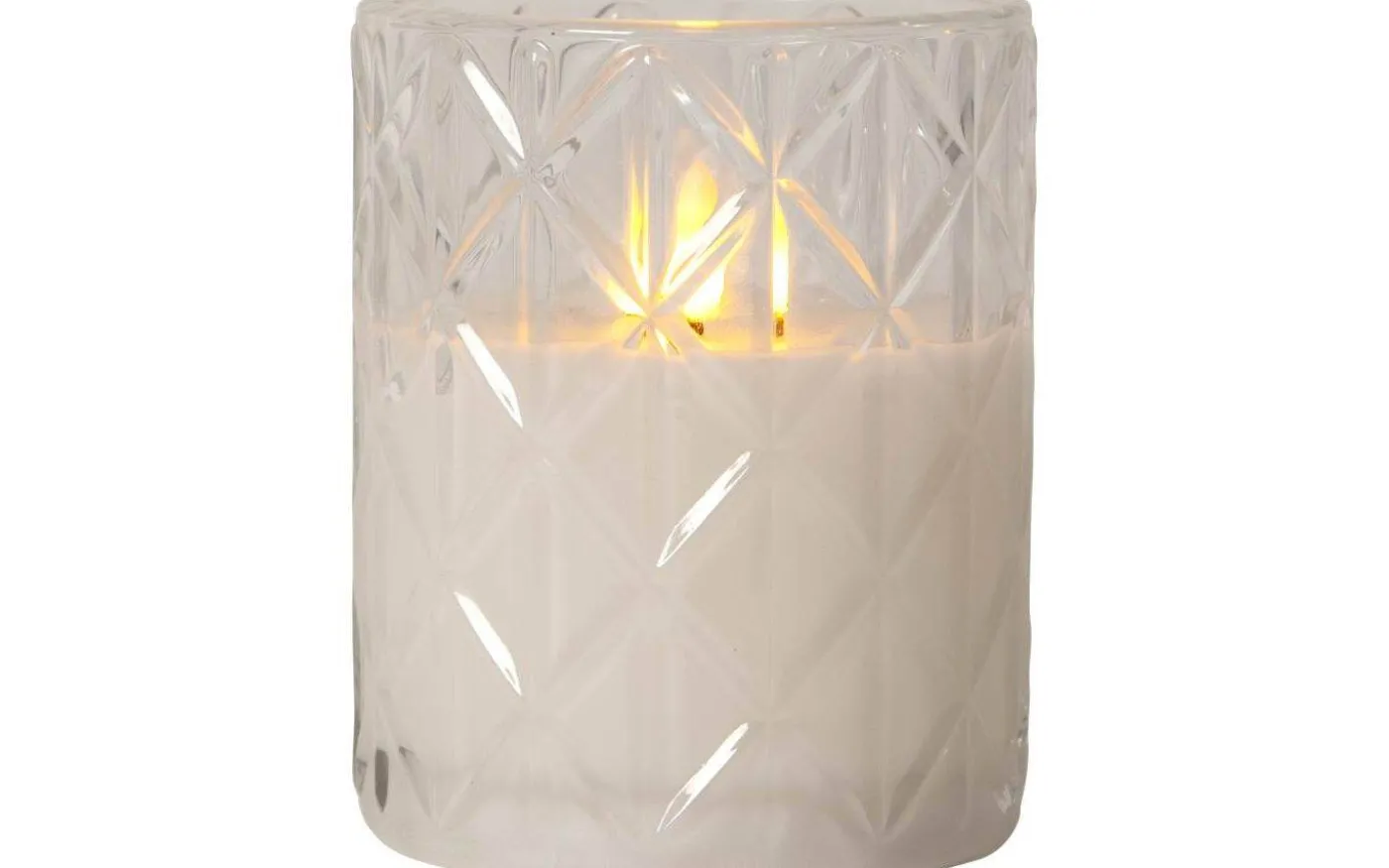 Flamme Romb Batteridriven Ljuslykta 13cm Vit