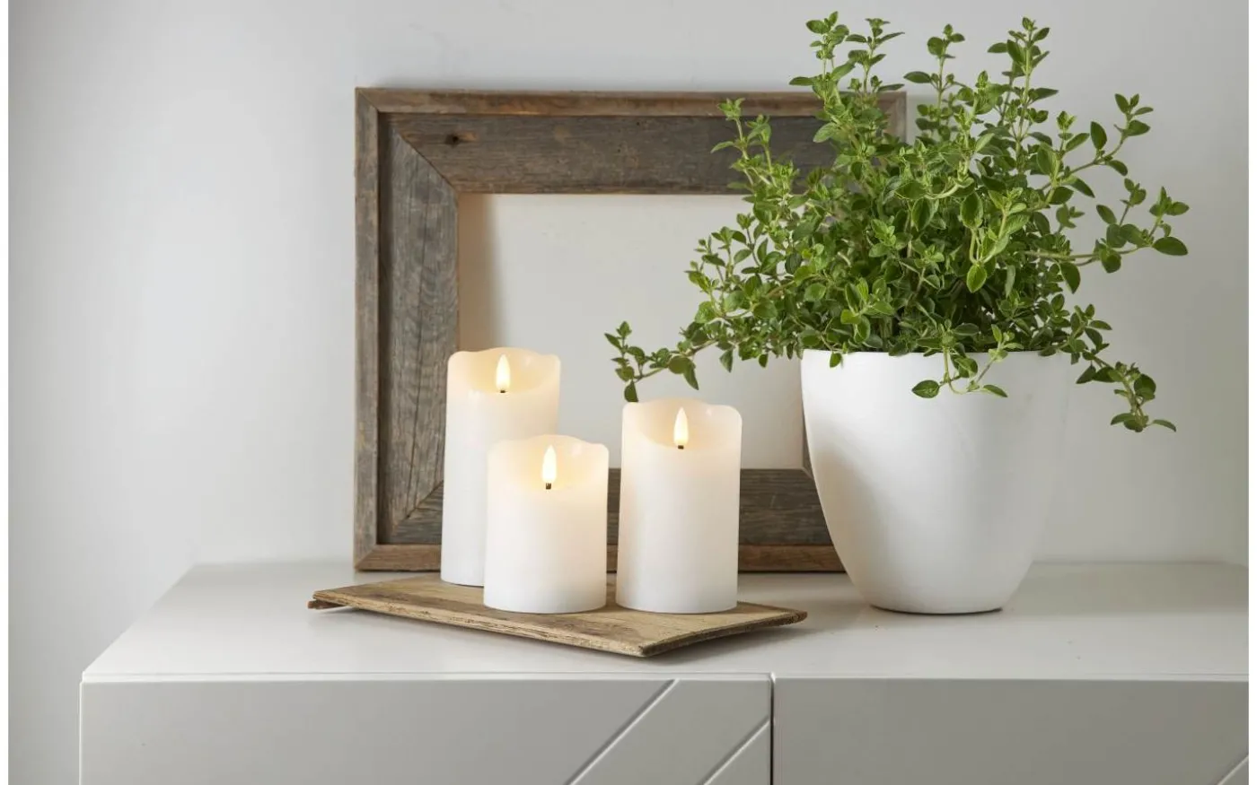 Flamme Rustic Batteridrivet Blockljus 15cm Vit