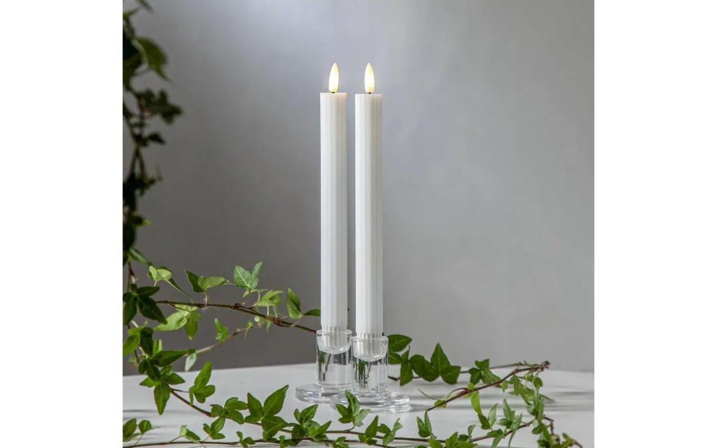 Flamme Stripe Batteridrivna Antikljus 25cm 2-Pack Vit