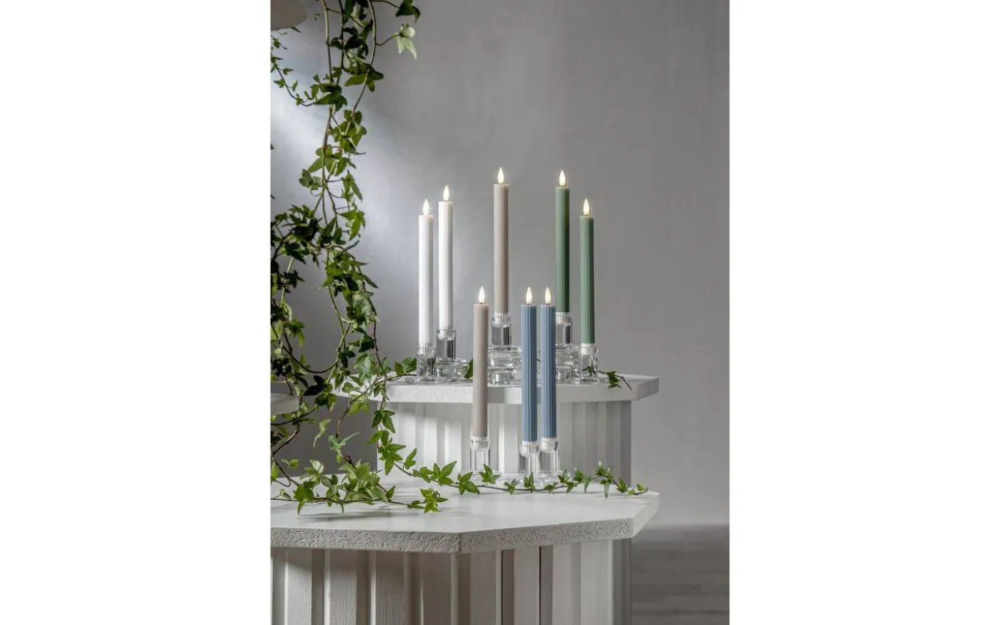 Flamme Stripe Batteridrivna Antikljus 25cm 2-Pack Vit